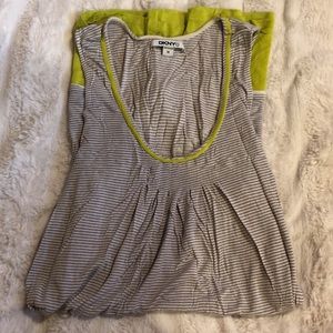 Gray and White Striped Pajama Dress with Green Accents